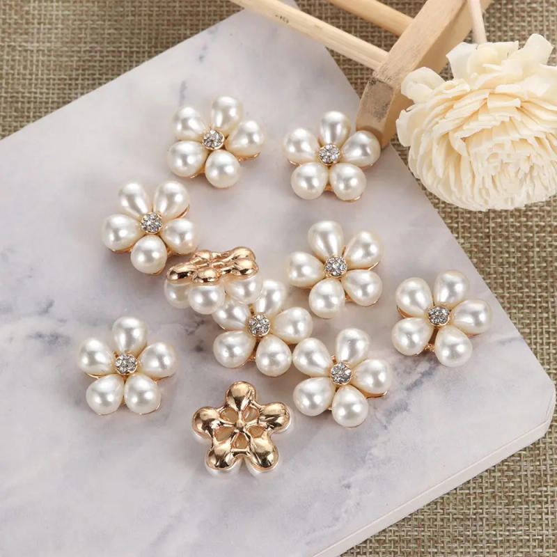 Description Picture 3 of item10Pcs Pearls Flower Button Garment Decorative Craft DIY Clothes Rhinestone Bow Sewing Supplies Wedding Decoration Accessories