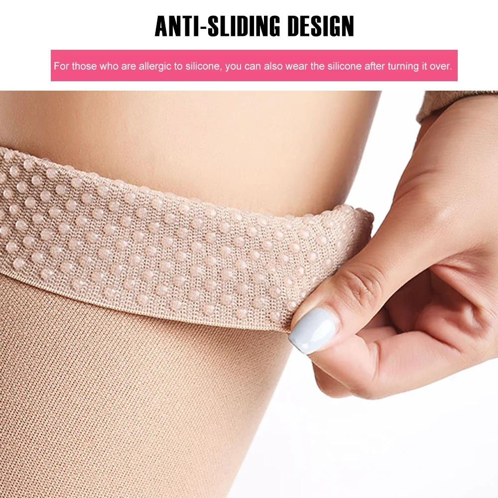 Description Picture 3 of item1Pair Thigh High Footless Compression Sleeves with Silicone Band for Women & Men, Firm 20-30 mmHg Leg Sleeves Graduated Support