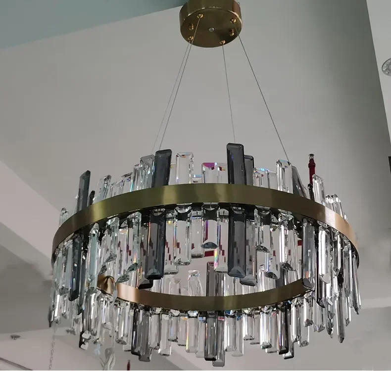 Description Picture 3 of itemModern Smoke Grey Crystal Led Chandelier for Living Dining Room Food Tables  Bedroom Lamp Home Decor Hanging Light Fixture