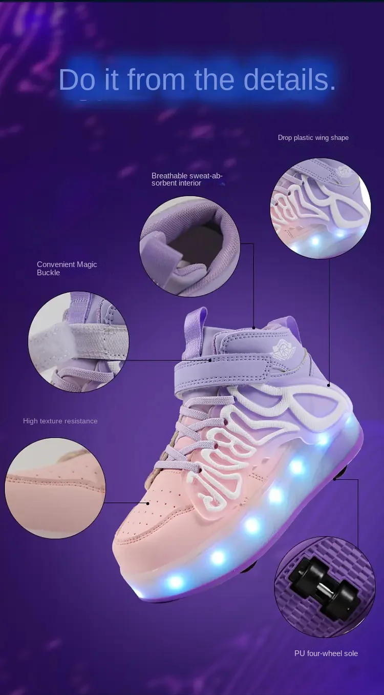 Description Picture 6 of itemRoller Skate Shoes Kids Sport 4 Wheels Sneakers Boys Girls Led Light Up Boots Children Gift Game Outdoor Roller Skating Footwear