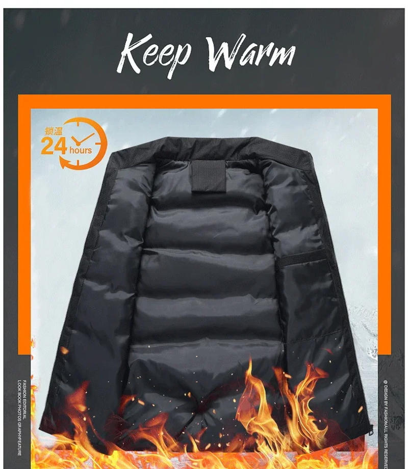 Description Picture 5 of itemAutumn Winter Black Vest Men 2023 New Stand Collar Cotton Padded Sleeveless Jacket Men Casual Solid Color Warm Winter Waistcoat