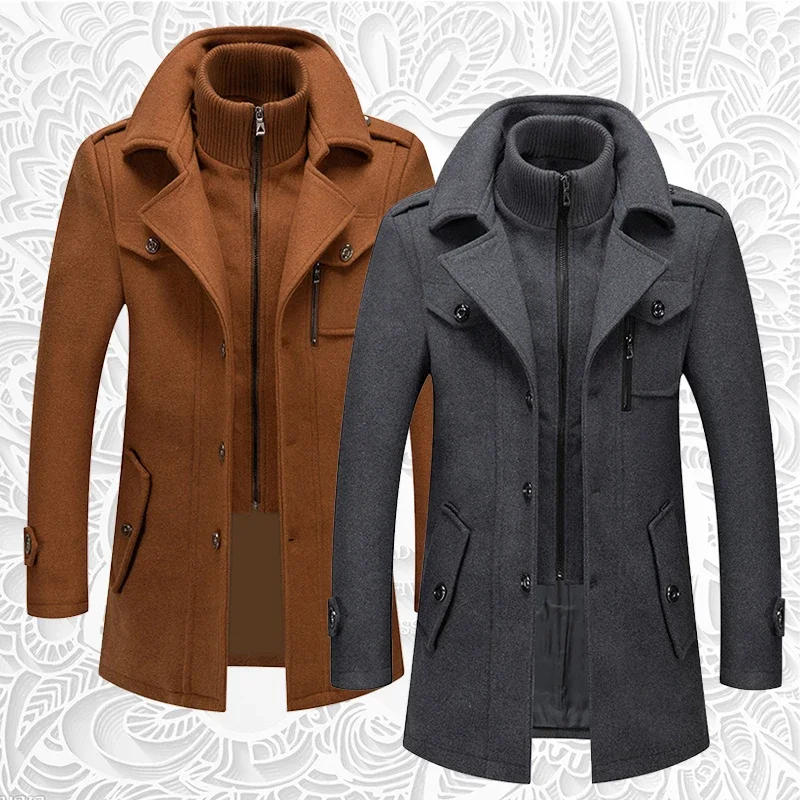 Description Picture 3 of item2023 New Men's Coat Double necked Thick Autumn Winter Oversized Men's Jacket Collar Men's Woolen Clothes M-8XL