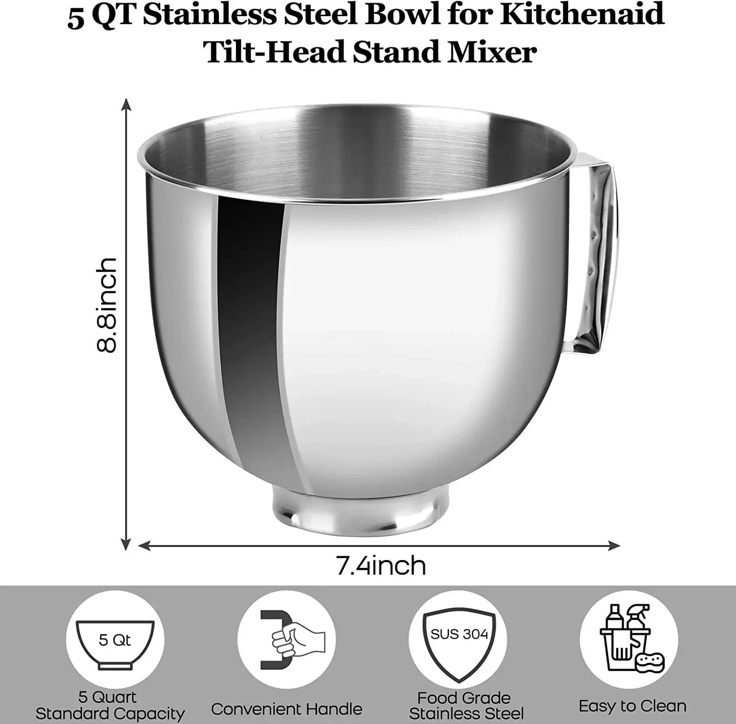 Description Picture 2 of itemStainless Steel Mixer bowl Fit for KitchenAid Artisan&Classic Series 4.5-5 QT Tilt-Head Mixer, 5 Quart Mixing Bowl with Handle.