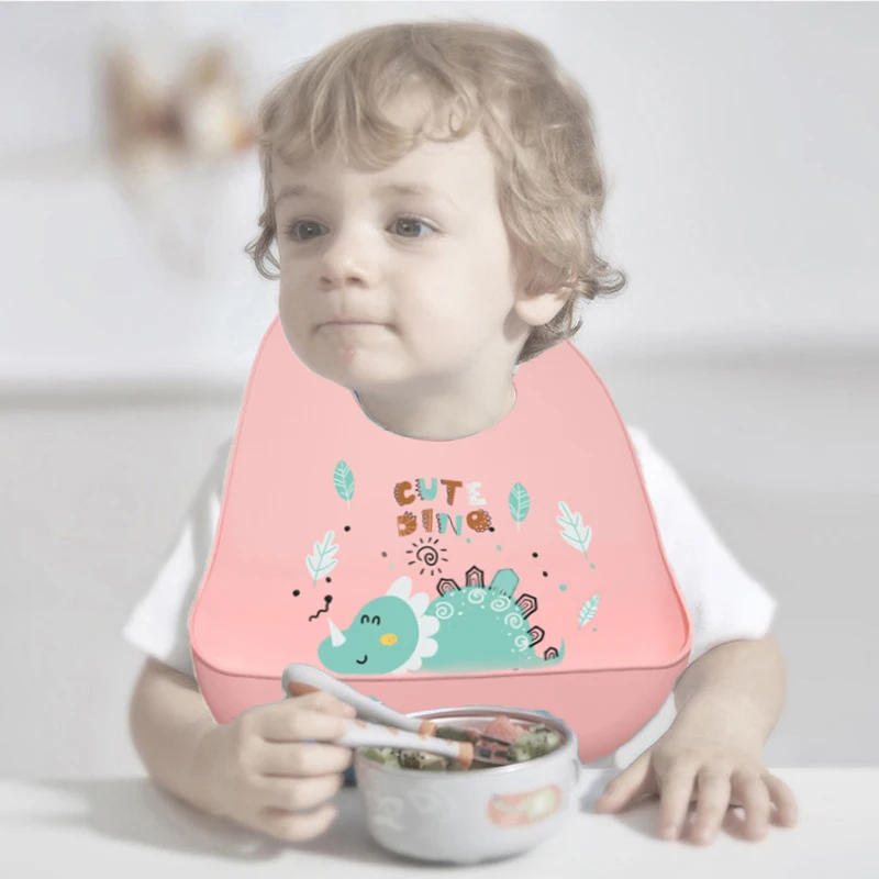 Description Picture 4 of item1pcs Waterproof Baby Bibs Cartoon Dinosaur Printed Kids Bibs Adjustable Soft Silicone Bib Baby Feeding Stuff