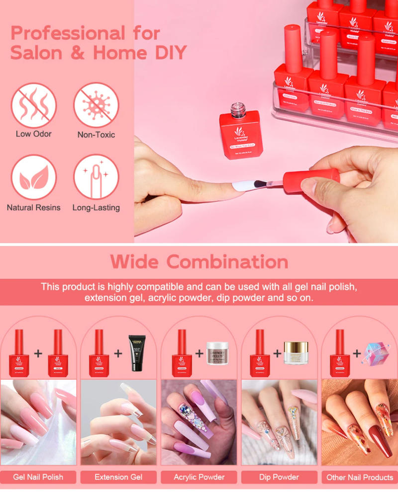 Description Picture 4 of item3pcs 15ml 5 in 1 Builder Base Gel & Glossy Top Coat & Matte Top Coat for Long Lasting Nail Manicure Salon Home Nail Art Design