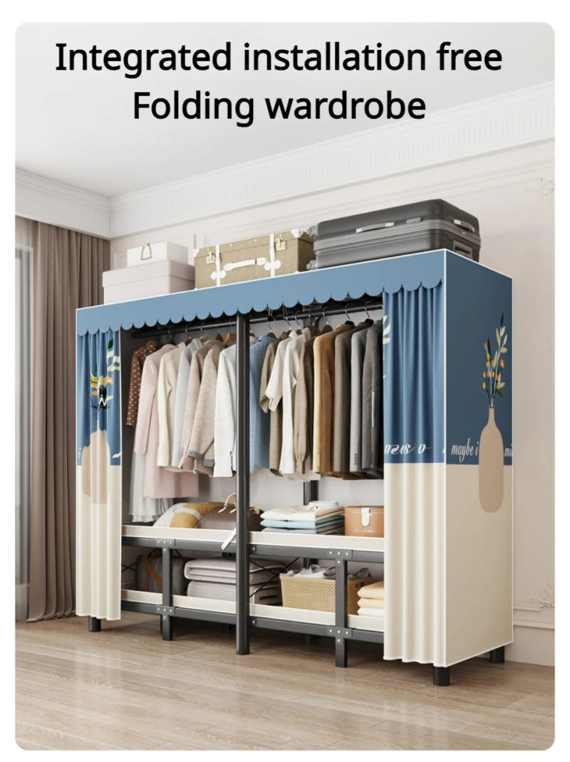 Description Picture 4 of itemInstallation-Free Folding Wardrobe Simple Durable Steel Frame Cloth Wardrobe Bedroom Storage Rack Integrated Household Furniture