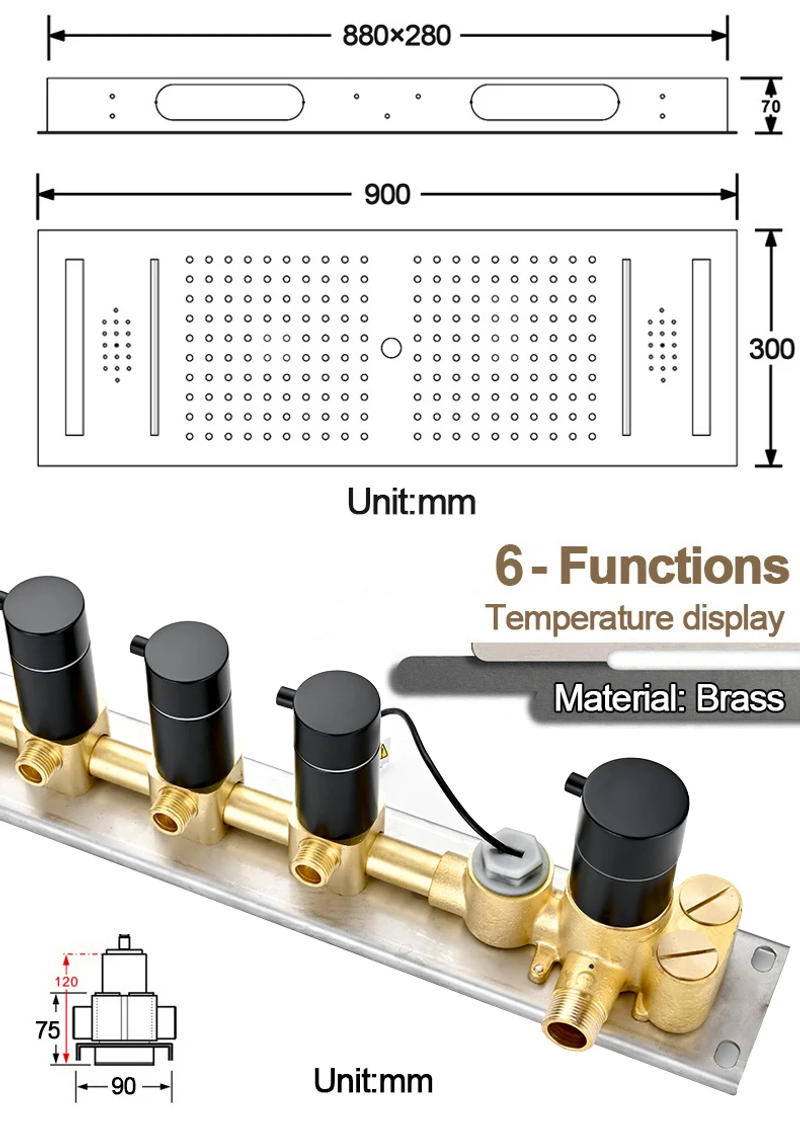 Description Picture 4 of itemM Boenn Hotel Multi Functions Emotional Appeal Black Shower Head Bathroom Showers Faucet Set Hot and Cold Rain Shower System Tap