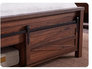 Description Picture 3 of itemKing Farmhouse Wood Bed Frame with Sliding Barn Door Storage Cabinets, Solid Wood Slats Support, Noiseless, No Box Spring Needed