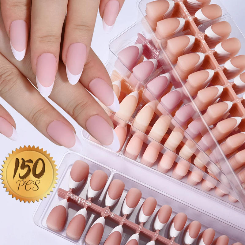 Description Picture 2 of item120/150Pcs Matte/Glossy Nude Pink Almond False Nail Pre-made French Short Almond Nail Tips Press On Nails Full-Cover Fingernails