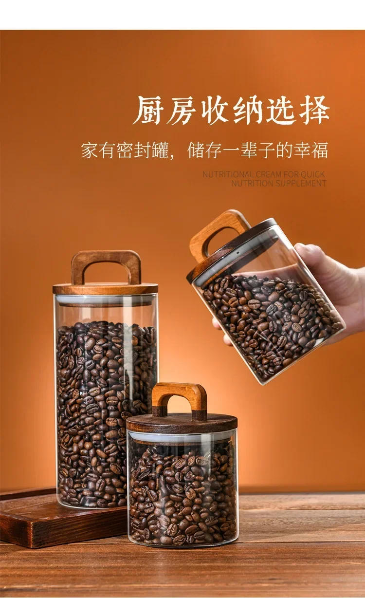 Description Picture 4 of item800-2100ml Wood Lid Glass Jar 1pc Airtight Canister Food Container Coffee Beans Kitchen Storage Bottles Sealed Grounds Large Set