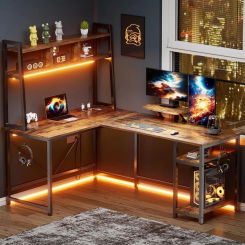 Gaming Desk Reversible Corner Computer Desk With Storage Shelves & Removable Monitor Stand Free Shipping Rustic Brown Reading