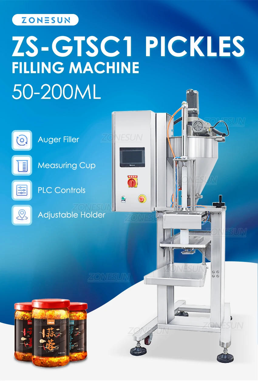 Description Picture 3 of itemZONESUN Pickles Filling Machine Auger Filler Jar Bottle Garlic Sauerkraut Pickled Foods Fermented Soya Beans Production