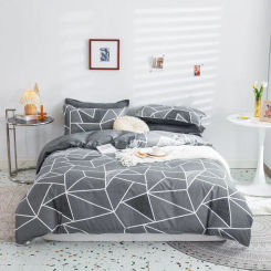 Grey Geometric Pattern Duvet Cover with 2 Pillowcases for Adults Teens Polyester Bedding Set with Zip Closure Comforter Covers