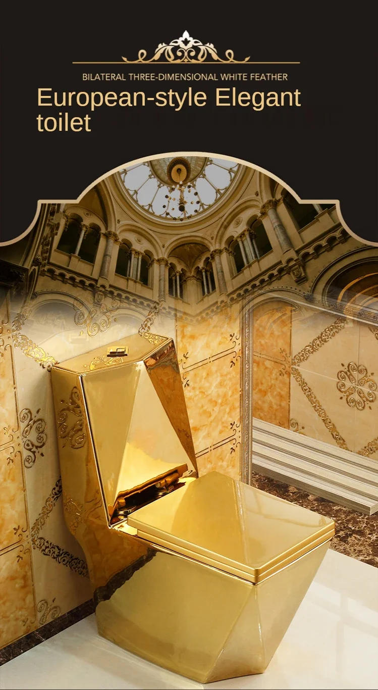 Description Picture 2 of itemArtistic Golden Diamonds Style One Piece Closestool Siphon Jet Fluishing S-Trap Floor Mounted Luxious Villa Bathroom Seat Toilet