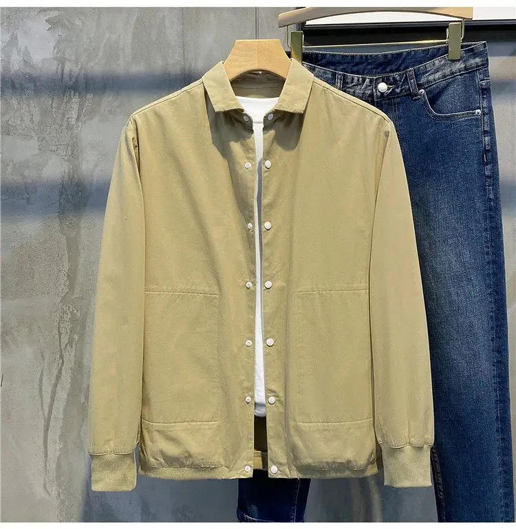 Description Picture 5 of itemSpring Fashion Men's Versatile Cotton Thin Jacket Casual Lapel Coat Solid Color Single Breasted Outwear Minimalist Jacket Shirt