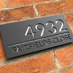 Modern outdoor acrylic doorplate art house number plate residential address nameplate matte gray & mirrored silver 300mm x 160mm