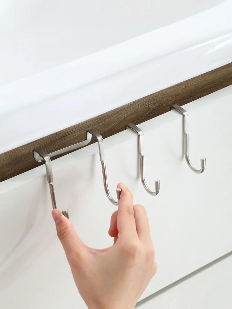 Description Picture 5 of item304 Stainless Steel Hook Double S-Shape Hook Free Punching Kitchen Bathroom Cabinet Door Without Trace Hook Towel Storage Hange