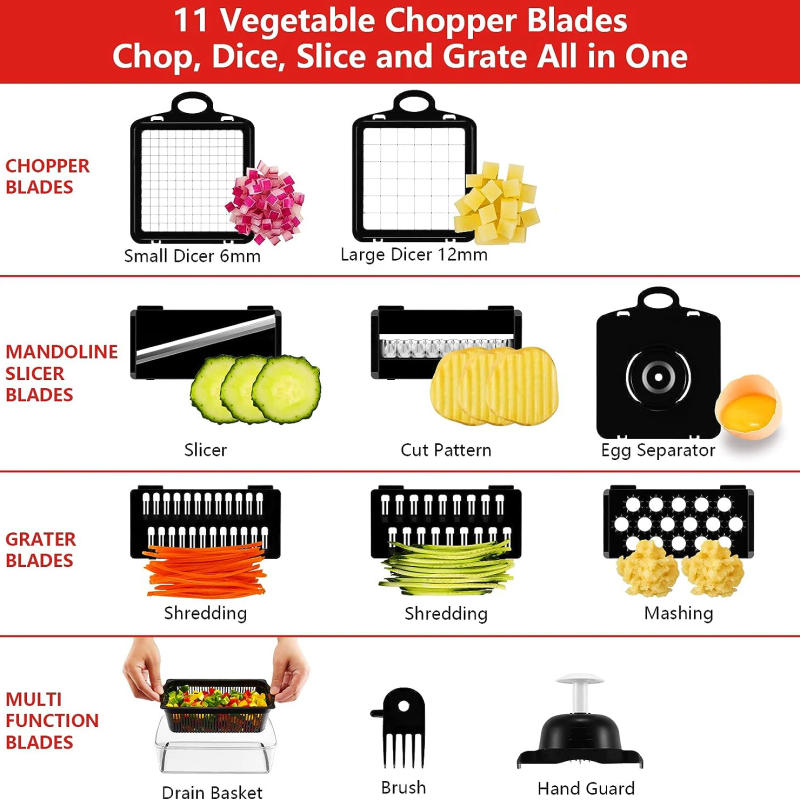 Description Picture 4 of item12 in 1 Multifunctional Vegetable Cutter Food Chopper Potato Slicer Carrot Grater Onion Shredder Salad Cutter Kitchen Gadgets