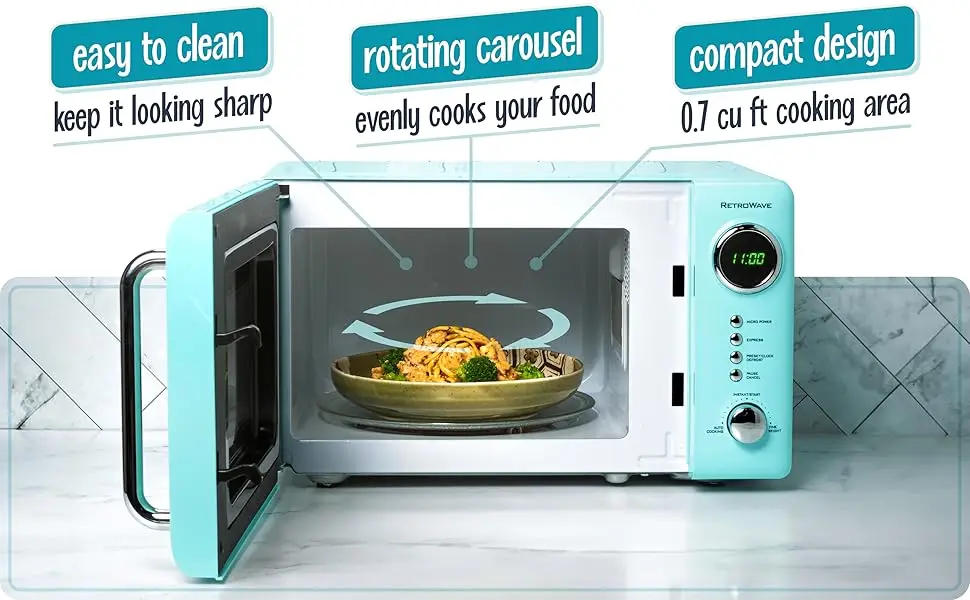 Description Picture 4 of itemRetro Compact Countertop Microwave Oven 0.7 Cu. Ft. 700-Watts with LED Digital Display Child Lock Easy Clean I