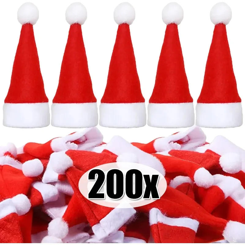 Description Picture 2 of item2/200PCS Velvet Mini Santa Hats Wine Bottle Covers Christmas Tableware Holder Lollipop Caps Bottles Bags Xmas Home Party Decor