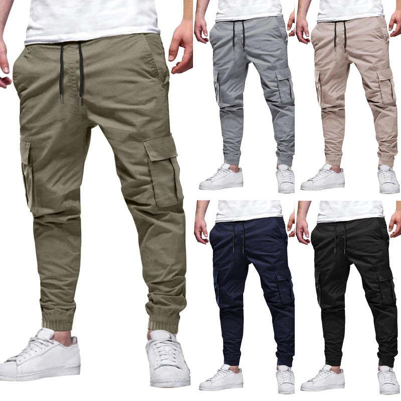 Description Picture 2 of itemMen Pants Male Cargo  Cascal Large Size Solid Color Tie Side Multi Pockets Long Pant Sport Jogger Pantalon Homme Trousers