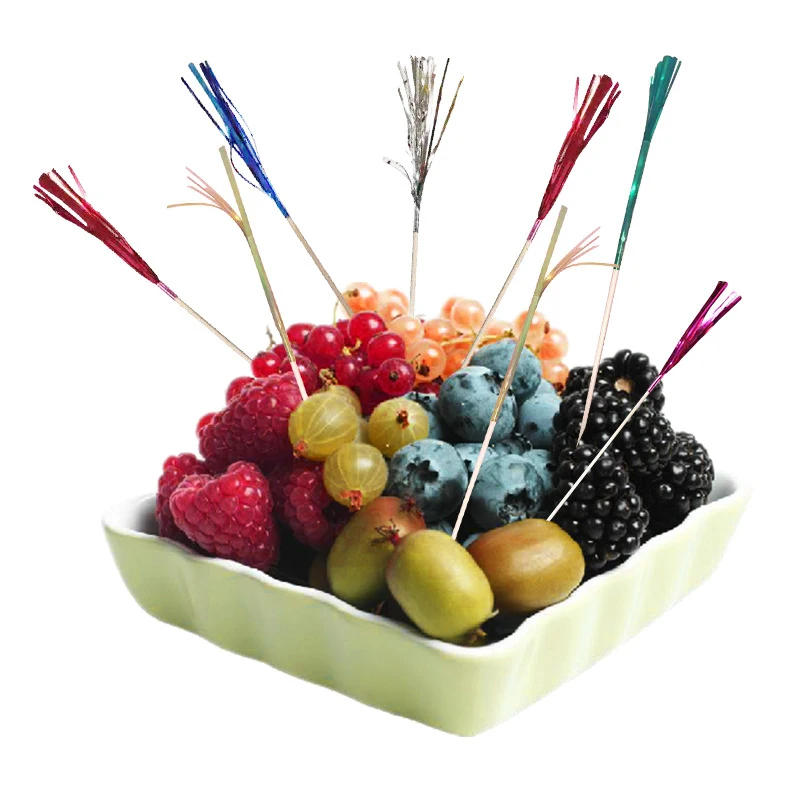 Description Picture 5 of item100 Pieces Disposable Fruit Dessert Sticks Party Tableware Cocktail Picks Fireworks Cake Topper Toothpicks For Wedding Decor