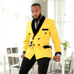 Fashion Yellow Men Blazer Slim Shawl Lapel Double Breasted Coat Prom Party Wedding Male Jacket Only 1 Piece