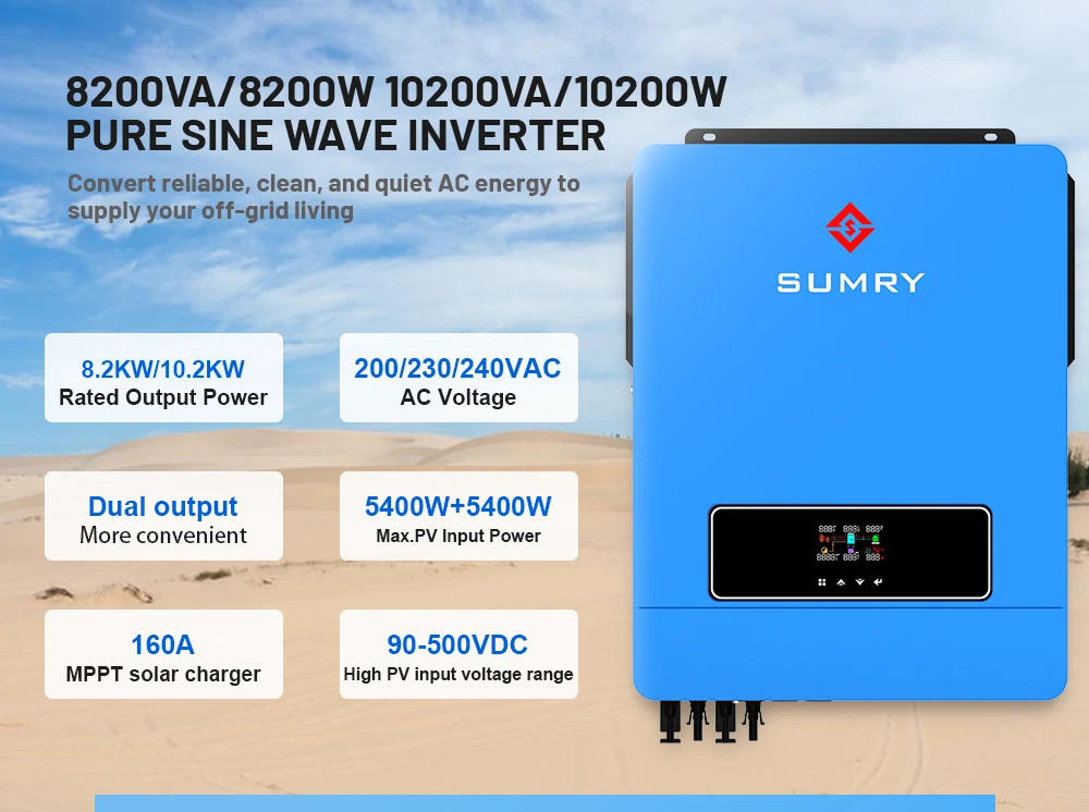 Description Picture 4 of itemSUMRY On Off Grid Hybrid Solar Inverter Dual MPPT 10.2KW 48V PV Max 500VDC 160A MPPT Solar Charge Controller