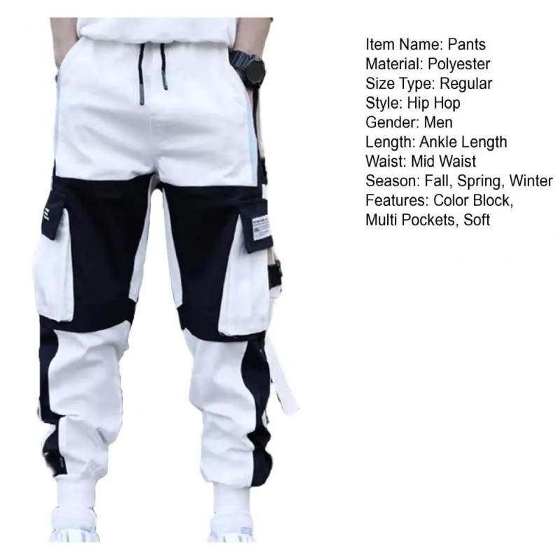 Description Picture 4 of itemMen Color-blocked Cargo Pants Men's Cargo Pants with Multi Pockets Deep Crotch Buckle Decor Warm Stylish Streetwear for Hip