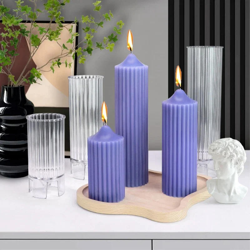 Description Picture 2 of item1 Piece Coarse Tooth Cylindrical Candle Mold DIY Striped Cylindrical Candle Making Mold Durable Plastic Acrylic Molds Kit