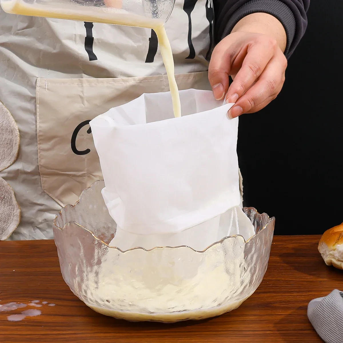 Description Picture 3 of item5PCS Soy Wine Nylon Filter Bag Nut Milk Bag Tea Coffee Yogurt Filter Net Mesh Kitchen Food Reusable Nylon Filter Bags Strainer