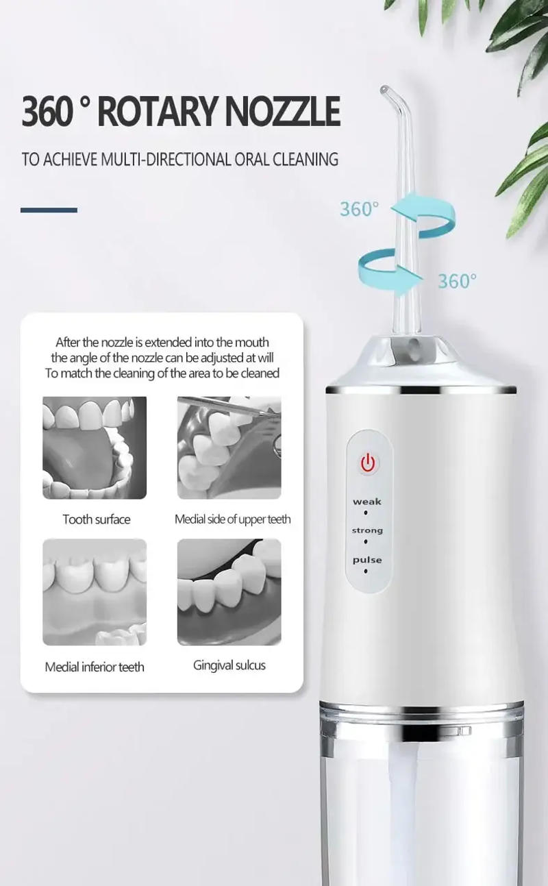 Description Picture 2 of itemDental Water Flosser Portable Oral Irrigator USB Rechargeable Water Floss Jet Tooth Pick 4 Tips 220ml Mouth Washing Machine