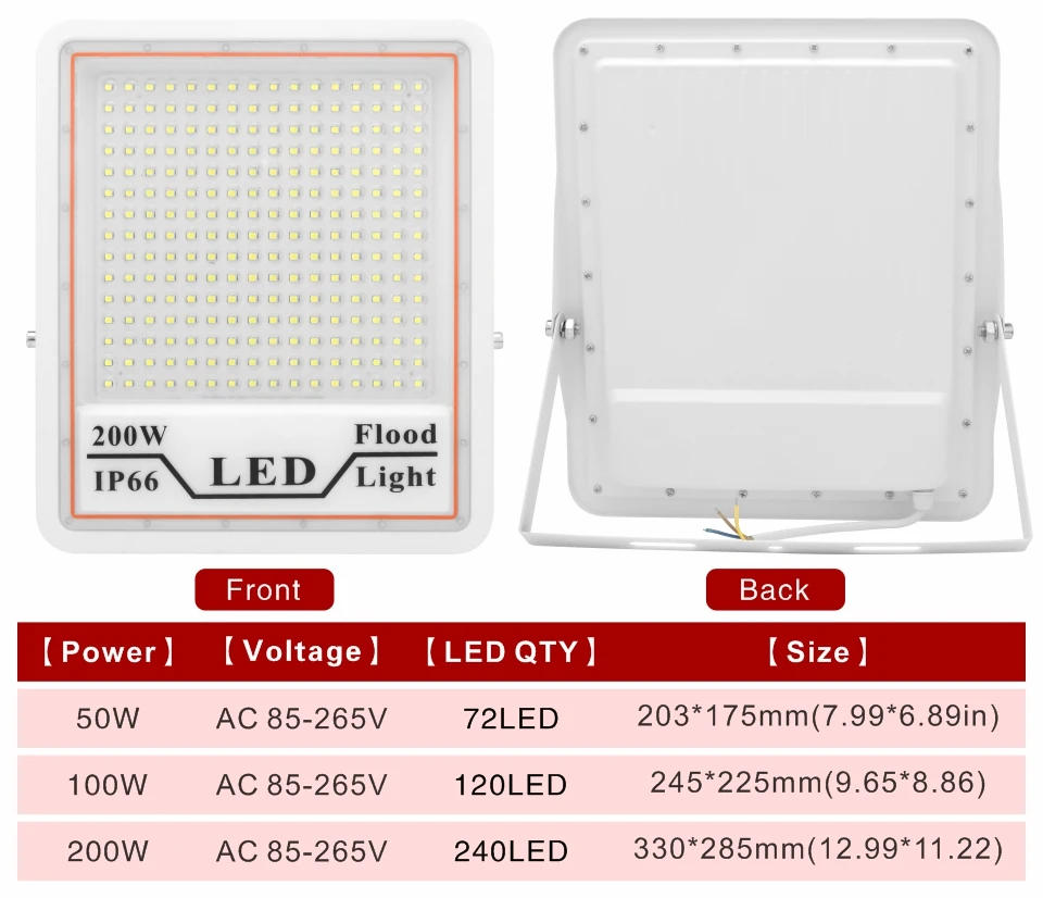 Description Picture 3 of item200W 100W 50W Refletor Led LED Flood Light 110V 220V Outdoor Lighting IP66 Waterproof 85-265V Floodlight Spotlight Garden Lights