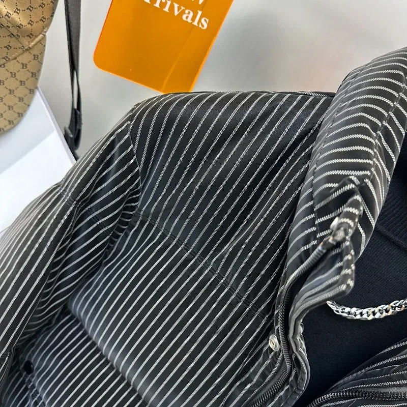 Description Picture 4 of itemMen's winter standing collar down jacket casual down jacket warm striped PU leather business down jacket