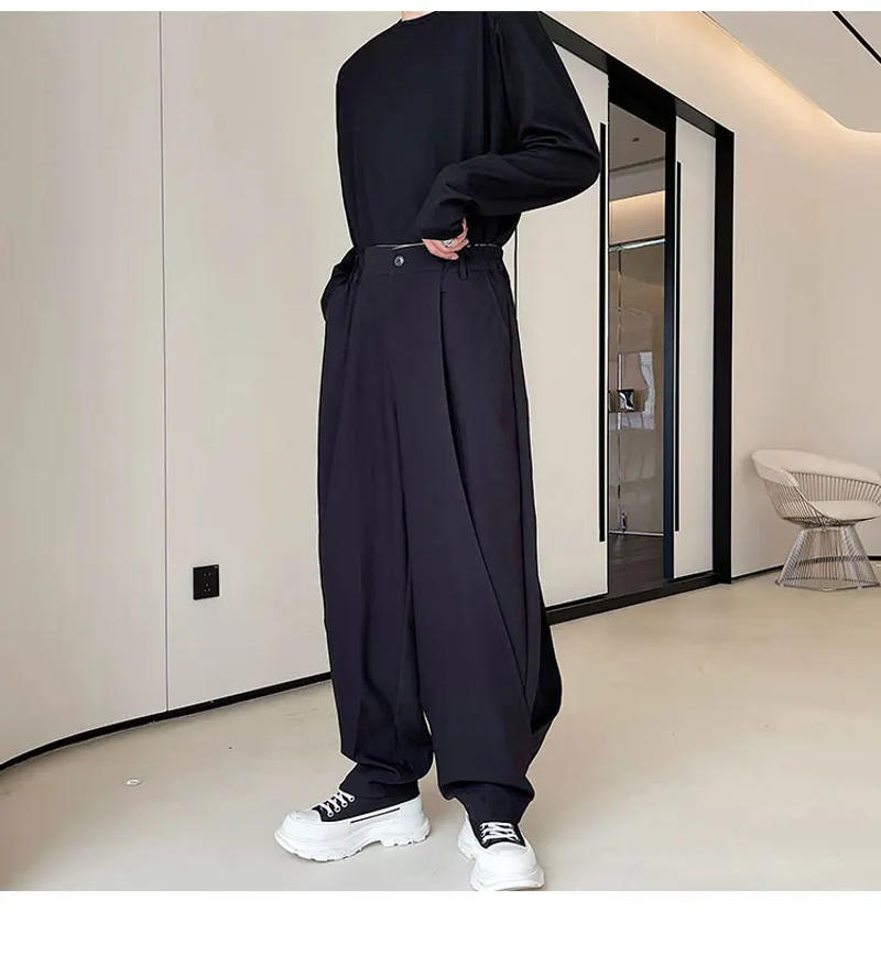 Description Picture 5 of itemMen's Wide Leg Pants Spring And Autumn New Dark Simple Urban Youth Double Stacked Pants Design Casual Large Size Pants