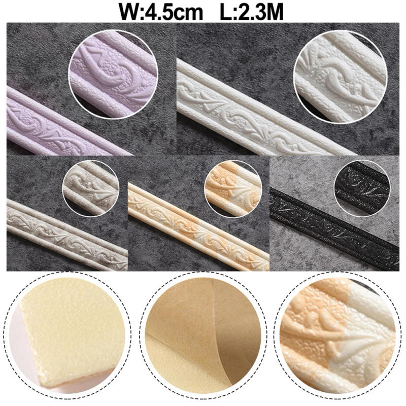 Description Picture 2 of item3D Wall Trim Line Wallpaper Baseboard Waist Line Self-adhesive Skirting Line 2.3m Waterproof Foam Edge Strip Living Room Home De
