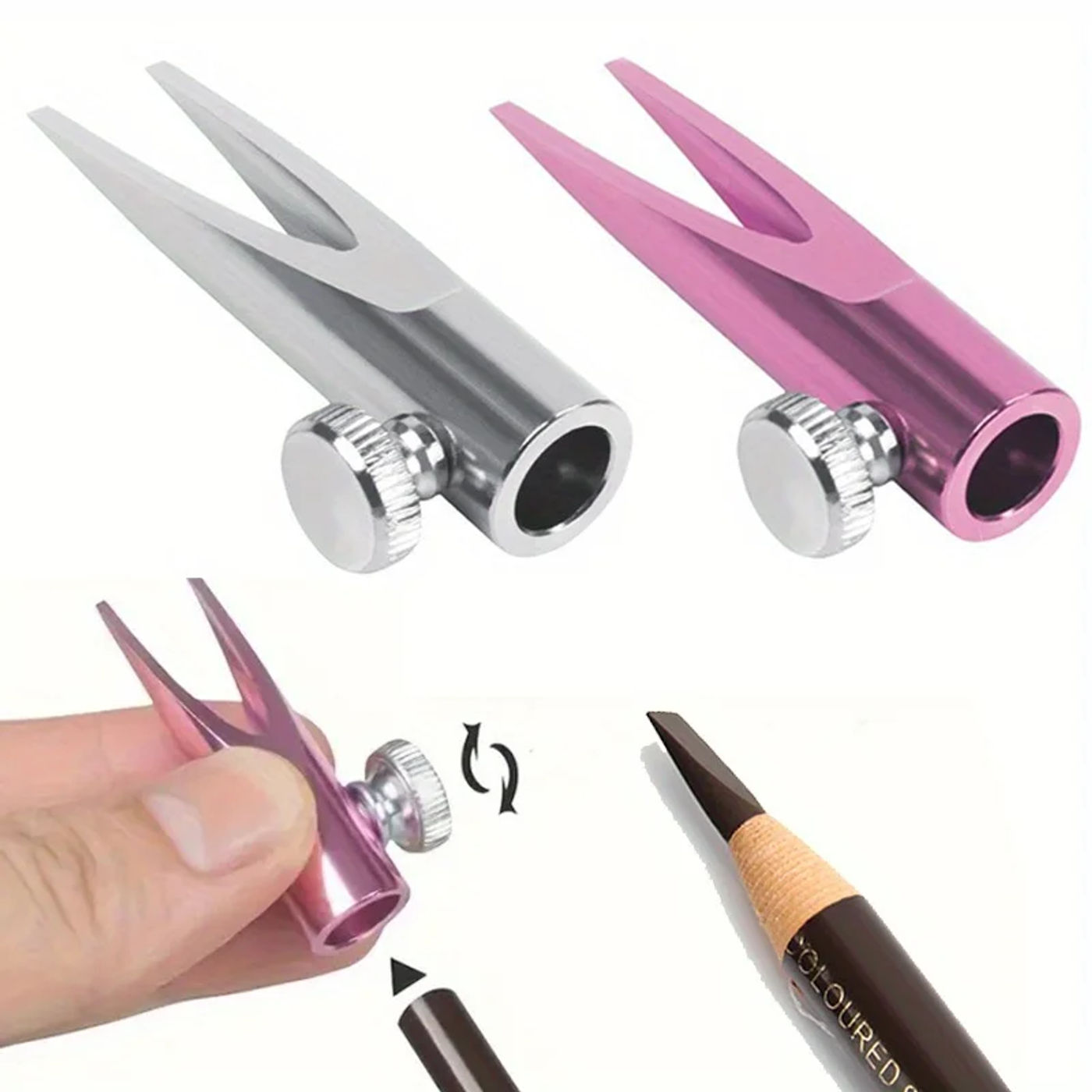 Description Picture 3 of item1pc Eyebrow Pencil Sharpener Cylindrical Metal U-shaped Eyebrow Pencil Sharpener With Double-sided Card Slot