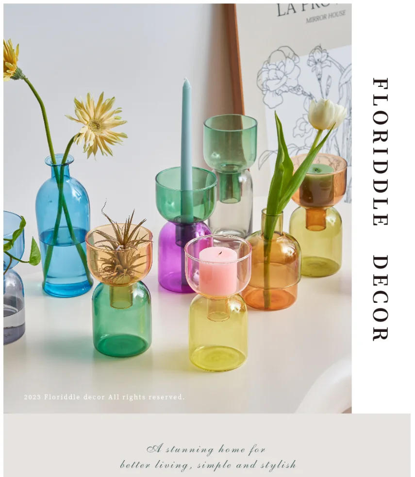 Description Picture 3 of item2pc Set Mini Vases Terrarium Hydroponic Plant Pot Glass Vase Wedding Flowers Candle Holders Decor Avocado Glass Growing Bud Vase