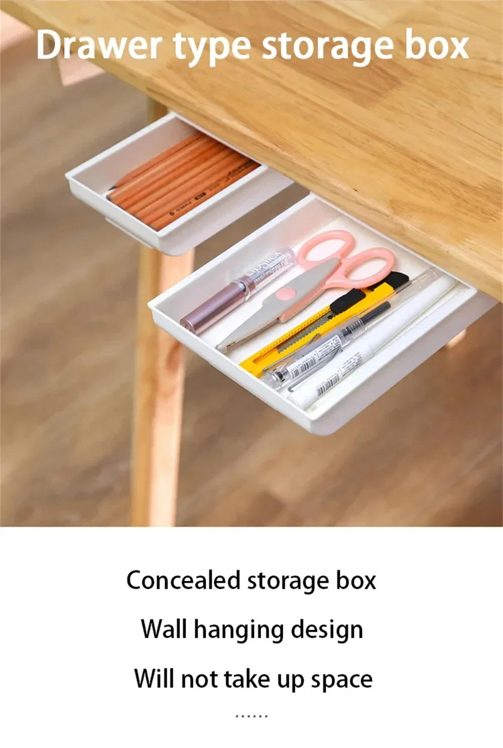 Description Picture 2 of itemDesk Organizer Drawer Hidden Self-Adhesive Plastic Office Desk Storage Box Accessories Pencil Stationery Sundries Storage Case