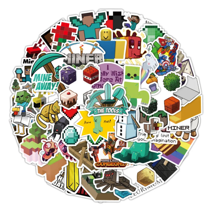 Description Picture 3 of item50pcs Minecraft Game Cartoon Stickers Mobile Phone Case Luggage Skateboard DIY Decorative Waterproof Stickers For Kids Toy