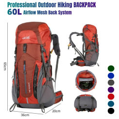 Camping Bag 60L Waterproof Hiking Backpack Large Capacity Rucksuck Ultra-Light Rain Cap Travel Bags Outdoor Mountaineering Bag