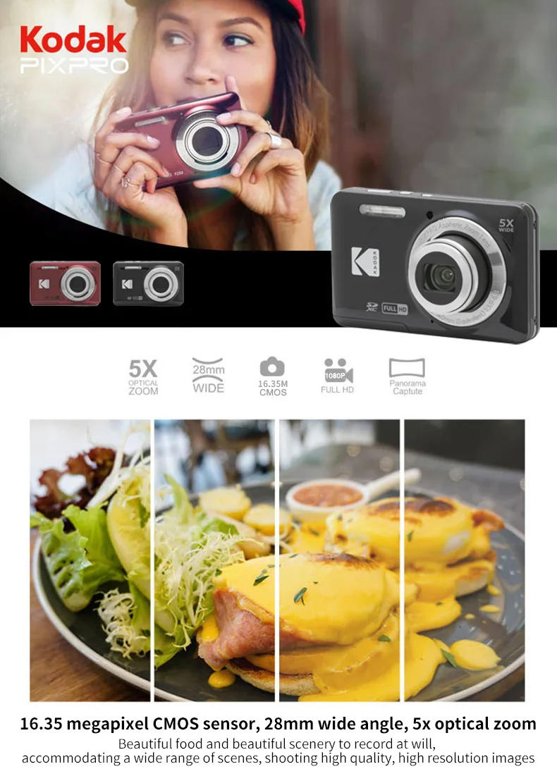 Description Picture 2 of itemKODAK PIXPRO FZ55-RD 16MP Digital Camera 5X Optical Zoom 28mm Wide Angle 1080P Full HD Video 2.7" LCD Vlogging Camera