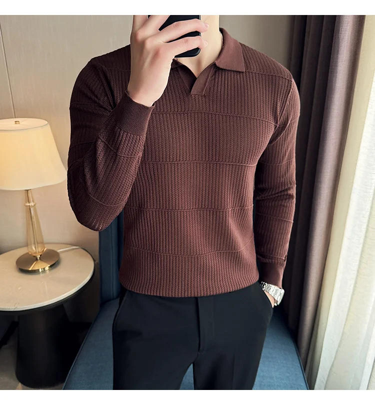 Description Picture 5 of itemBrand Knitted Sweater for Men 2024 Spring Long Sleeved V-neck Knitted Pullover Casual Business Knitwear Tops Bottoming Shirt