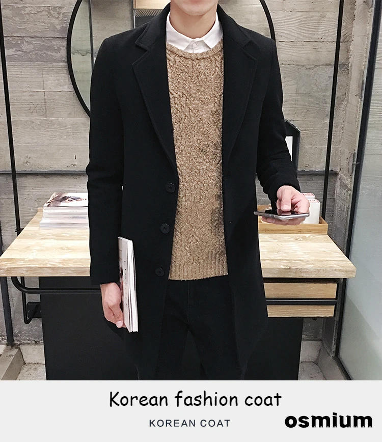 Description Picture 3 of itemMens Autumn Winter Clothing Oversized Woolen Coat Korean Long Slim Fit Male Wool Coat Casual Vintage Pink Tweed Jacket Xxxl 4xl