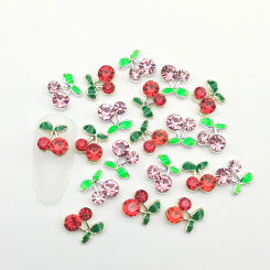 10pcs 3D Cherry Nail Art Charms Parts Gems Red/Pink/Clear Love Heart Crystal Rhinestones Nail Art Decorations Accessories