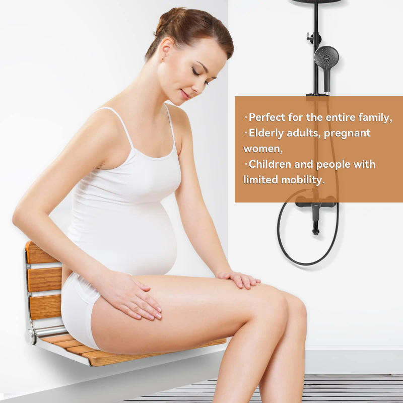 Description Picture 3 of itemWall Mounted Shower Seat Folding Shower Seat Wall Mounted Safe Space Saving Foldable Wall Wood Shower Chair Bench for Seniors