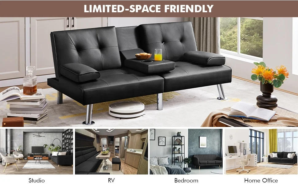 Description Picture 5 of itemConvertible Sofa Bed Adjustable Couch Sleeper Modern Faux Leather Recliner Reversible Loveseat Folding Daybed Guest Bed, Removab