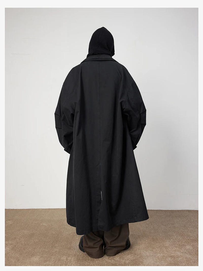 Description Picture 5 of itemMauroicardi Spring Autumn Oversized Long Flowy Trench Coat Men Turn-down Collar Single Breasted Loose Casual Black Clothes 2024