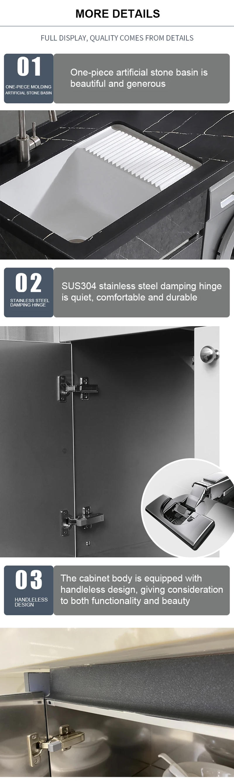 Description Picture 6 of itemHot Sale Bathroom Furniture Laundry Sink Cabinet Combo Waterproof Washing Machine Cabinet