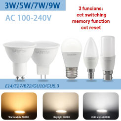 5pcs LED light Bulb Spot Light GU10 Wall switch CCT 3000K 4000K 6000K E27 B22 GU5.3 Base AC110V 220V Memory Function Color